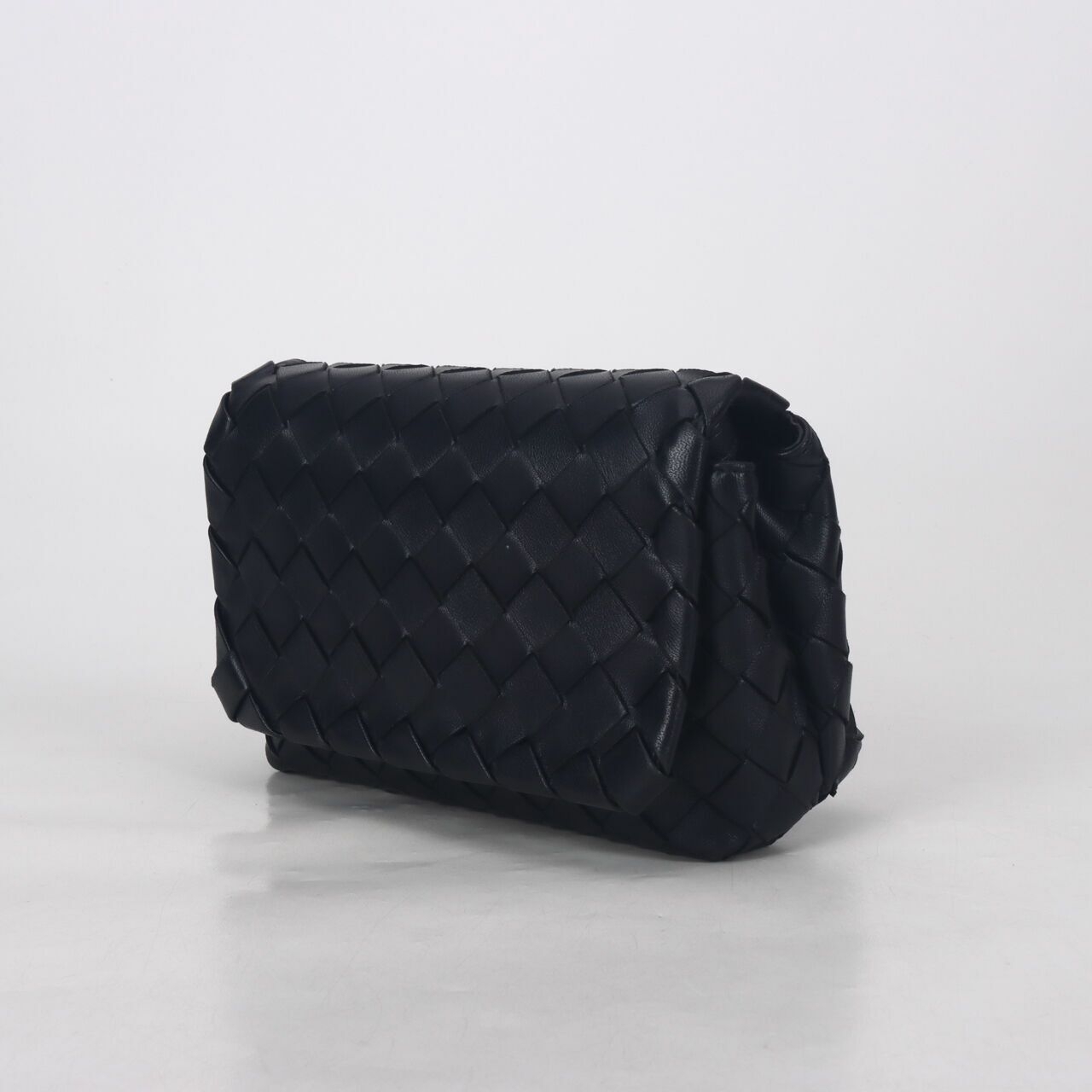 Bottega Veneta Nappa Interciatto Mini Flap Crossbody Bag Black