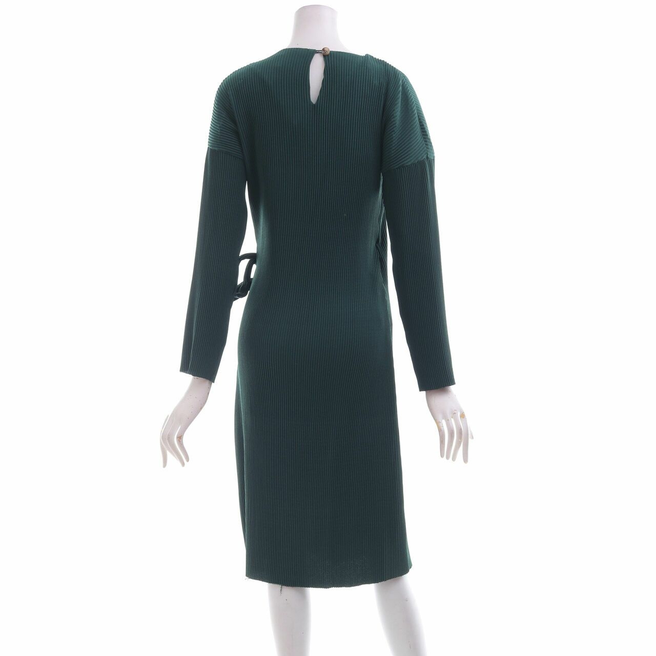 AVGAL Dark Green Pleated Wrap Midi Dress