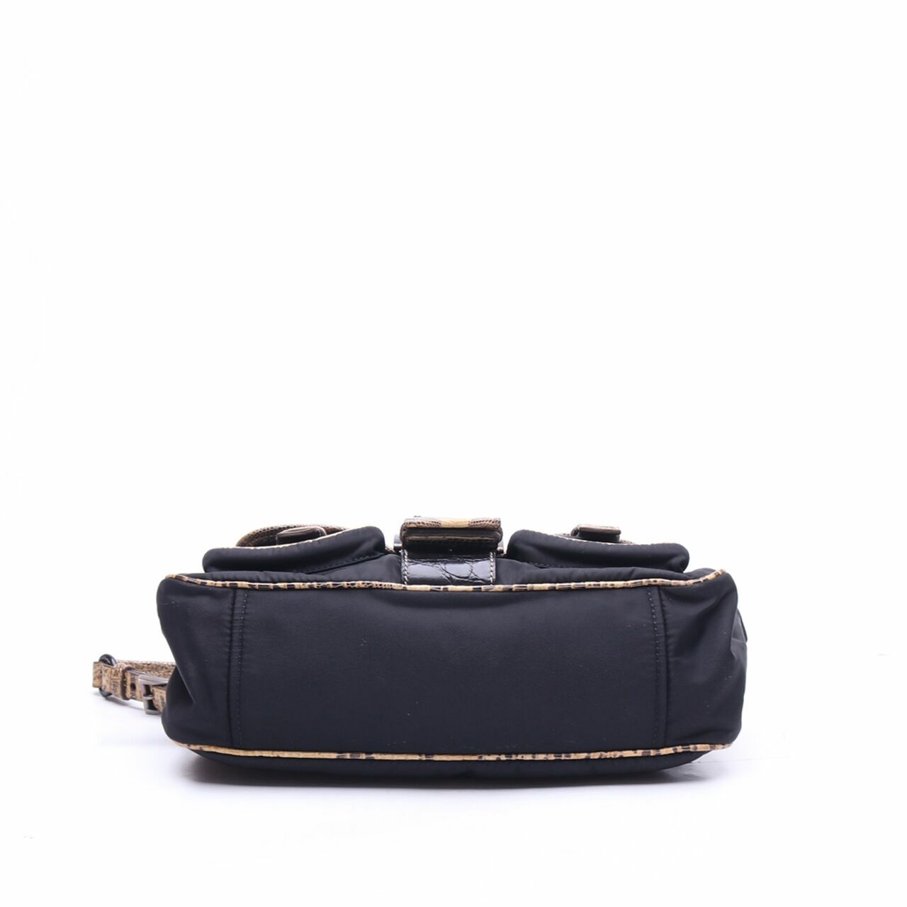 Prada Black Nylon Lizard Trim Pocket Frame Shoulder Bag