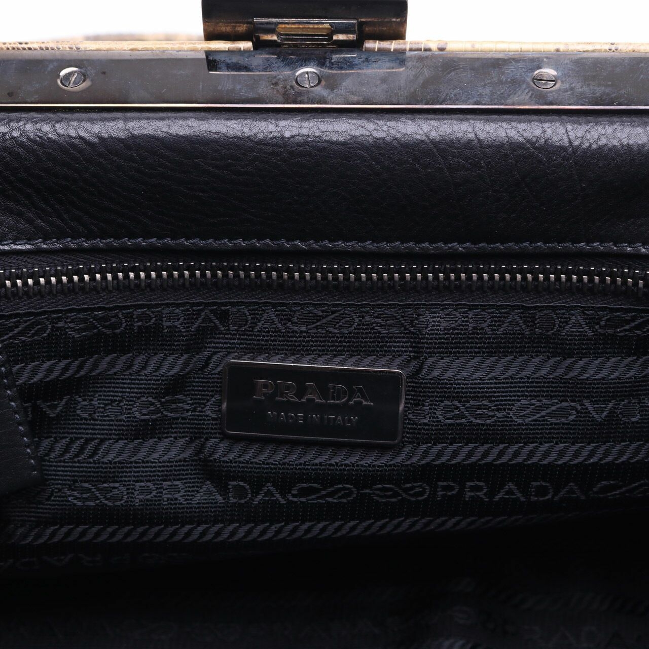 Prada Black Nylon Lizard Trim Pocket Frame Shoulder Bag