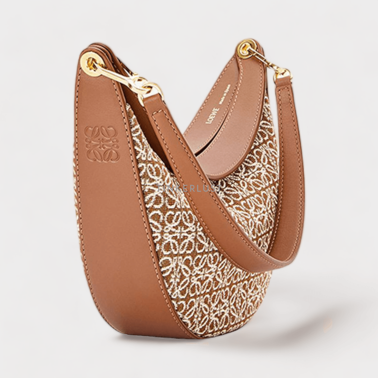 Loewe Small Luna Hobo Bag in Tan/Pecan Anagram Jacquard x Calfskin Shoulder Bag