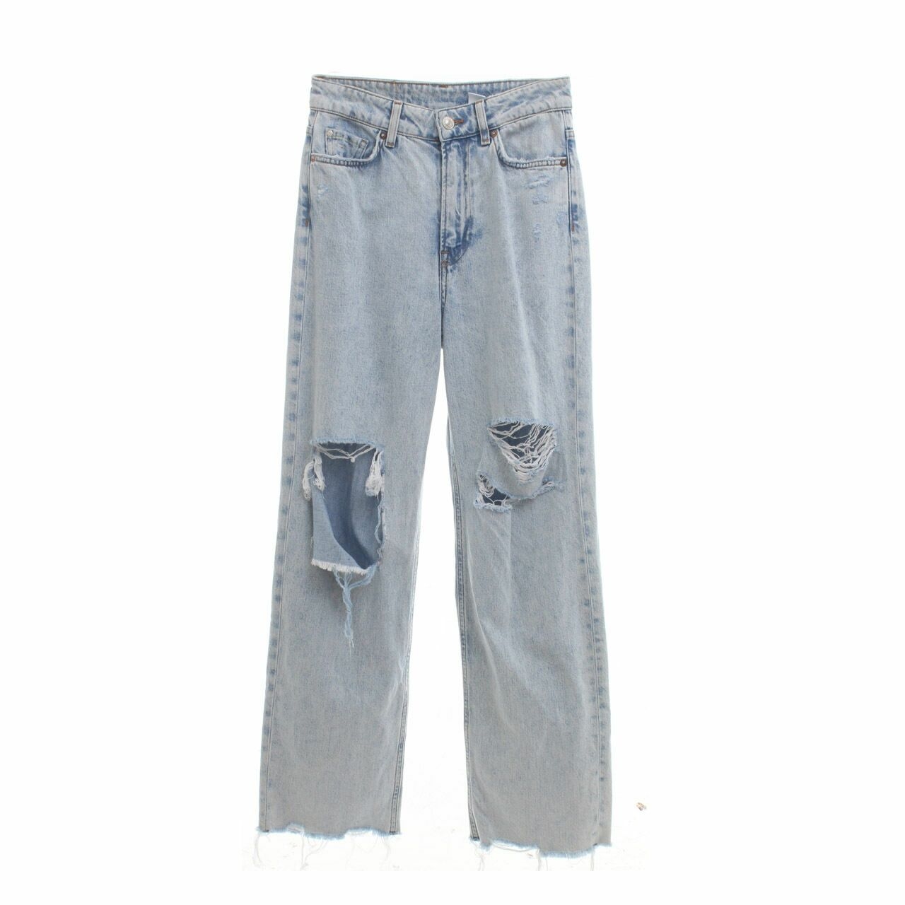 H&M Blue Washed Denim Ripped Long Pants