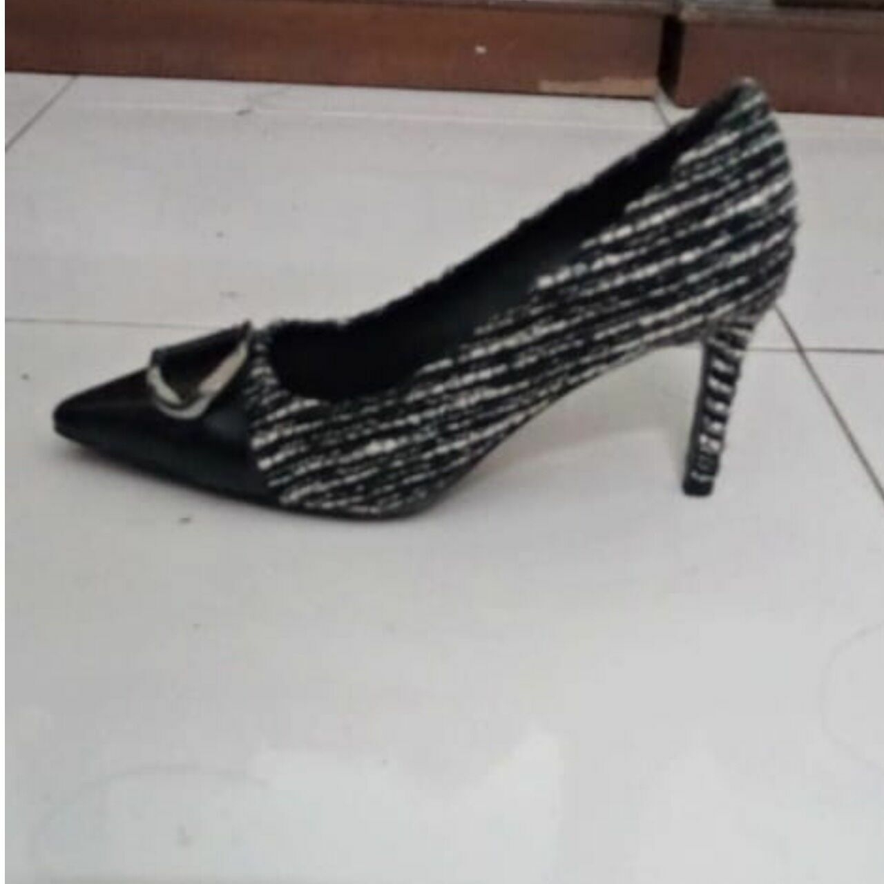 Charles & Keith Black & Multi Stripes Heels