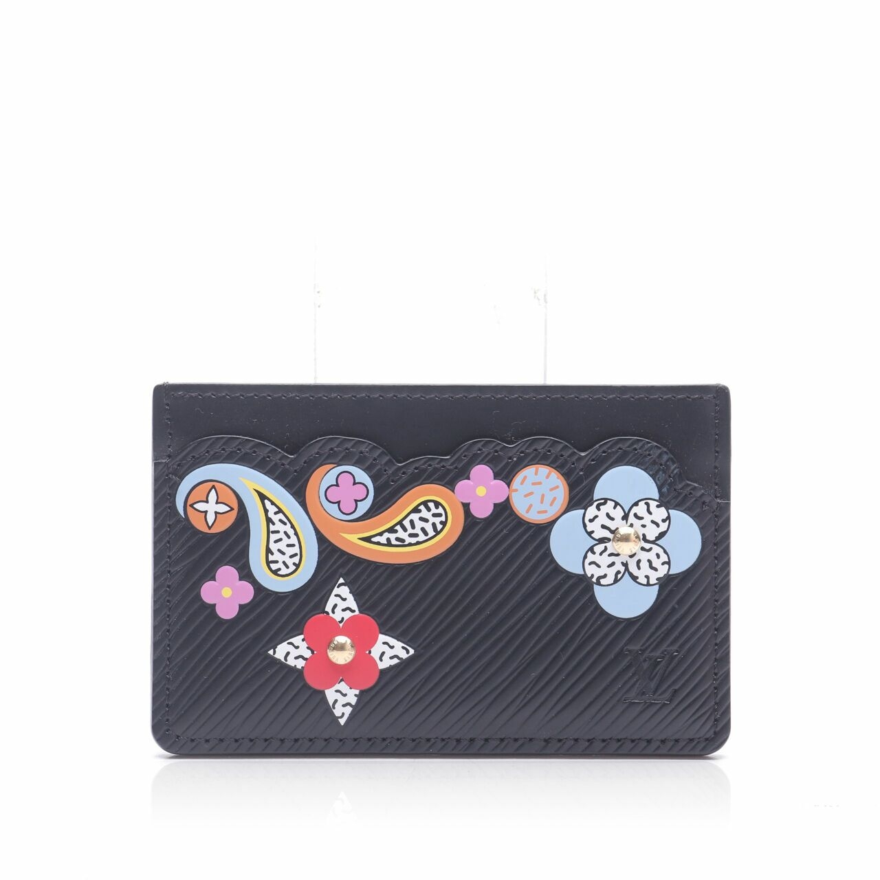 Louis Vuitton Black Art Flower Epi Leather Card Holder Wallet	