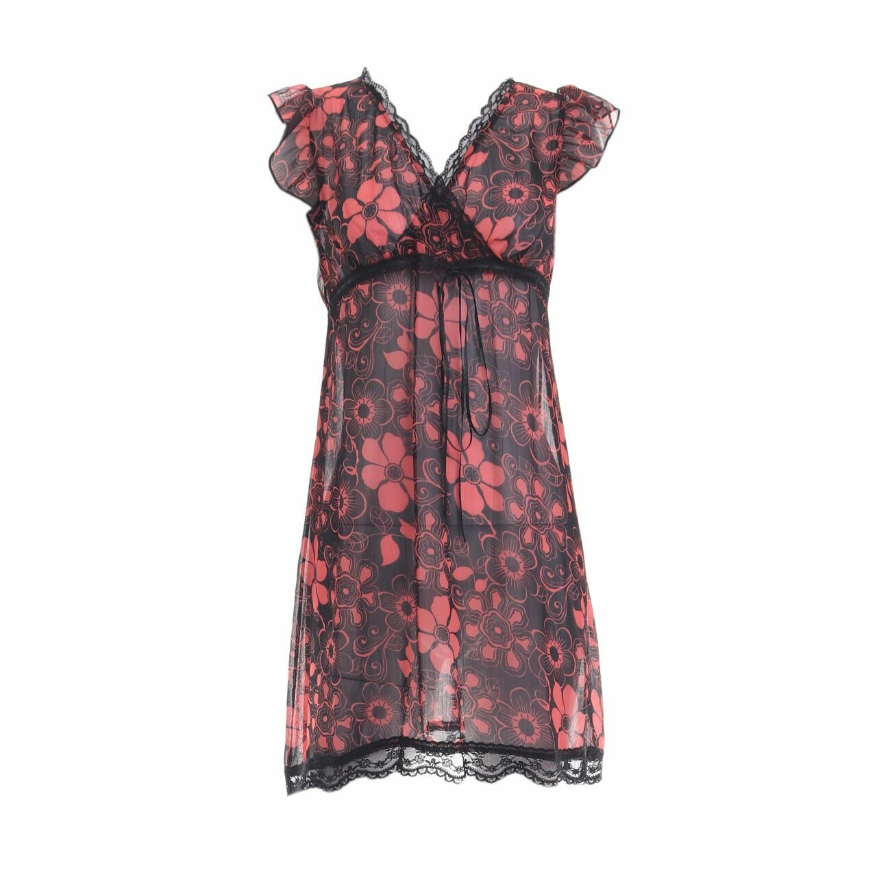 Chic Simple Black Pink Floral Mini Dress