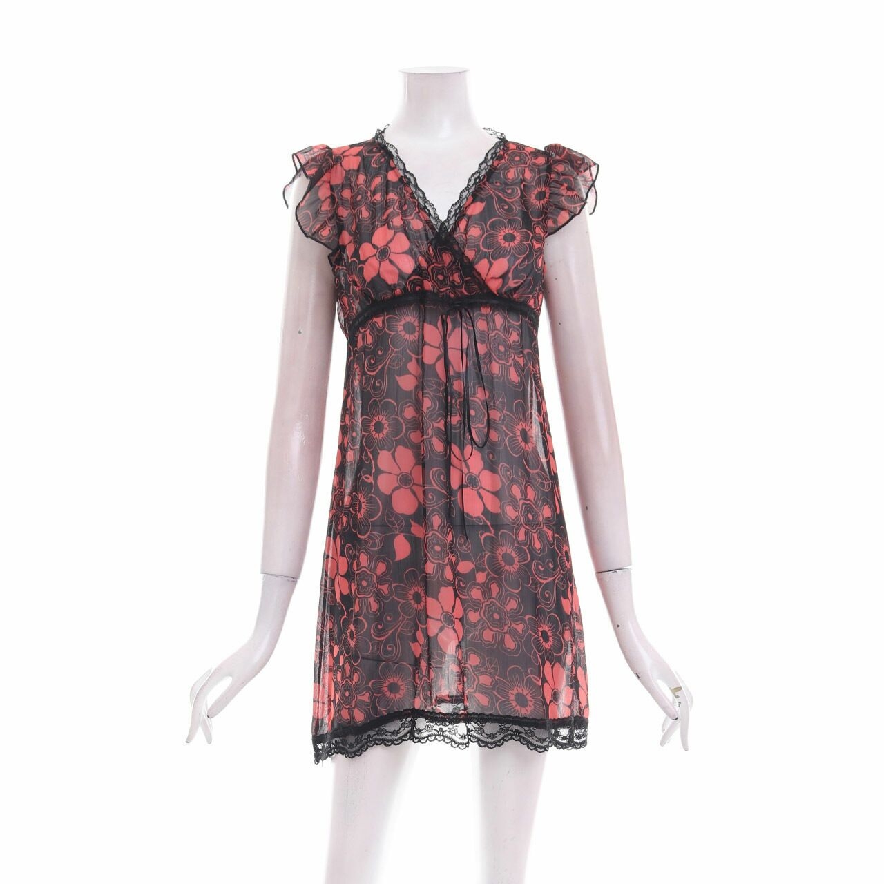 Chic Simple Black Pink Floral Mini Dress