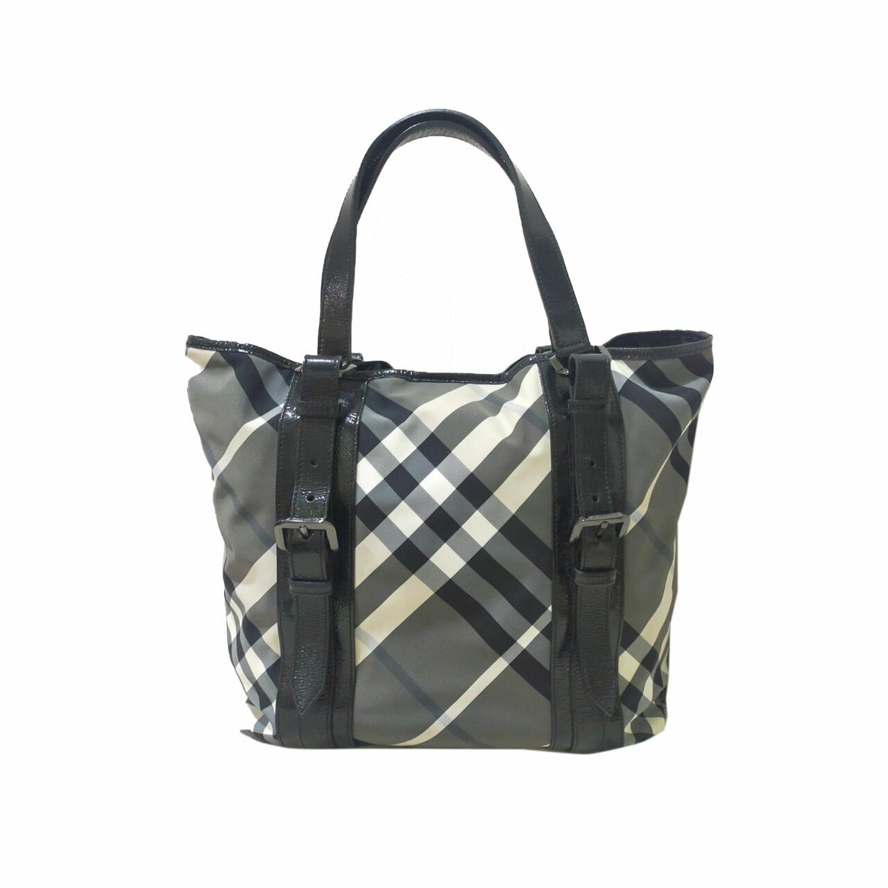 Burberry Victoria Black Check Nylon Medium Tote Bag 