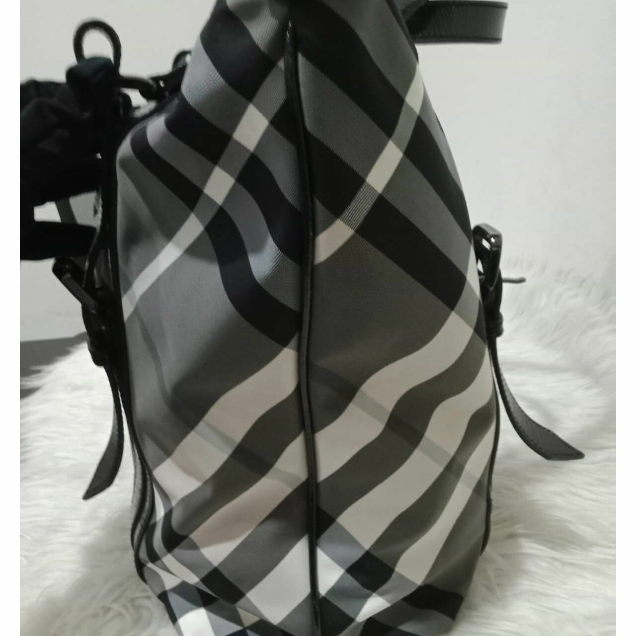 Burberry Victoria Black Check Nylon Medium Tote Bag 