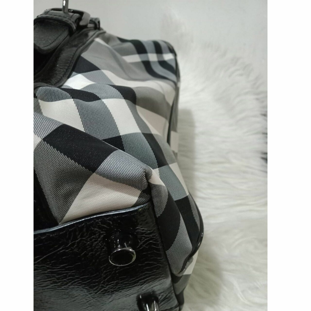 Burberry Victoria Black Check Nylon Medium Tote Bag 