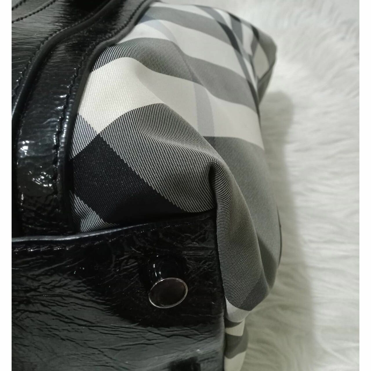 Burberry Victoria Black Check Nylon Medium Tote Bag 