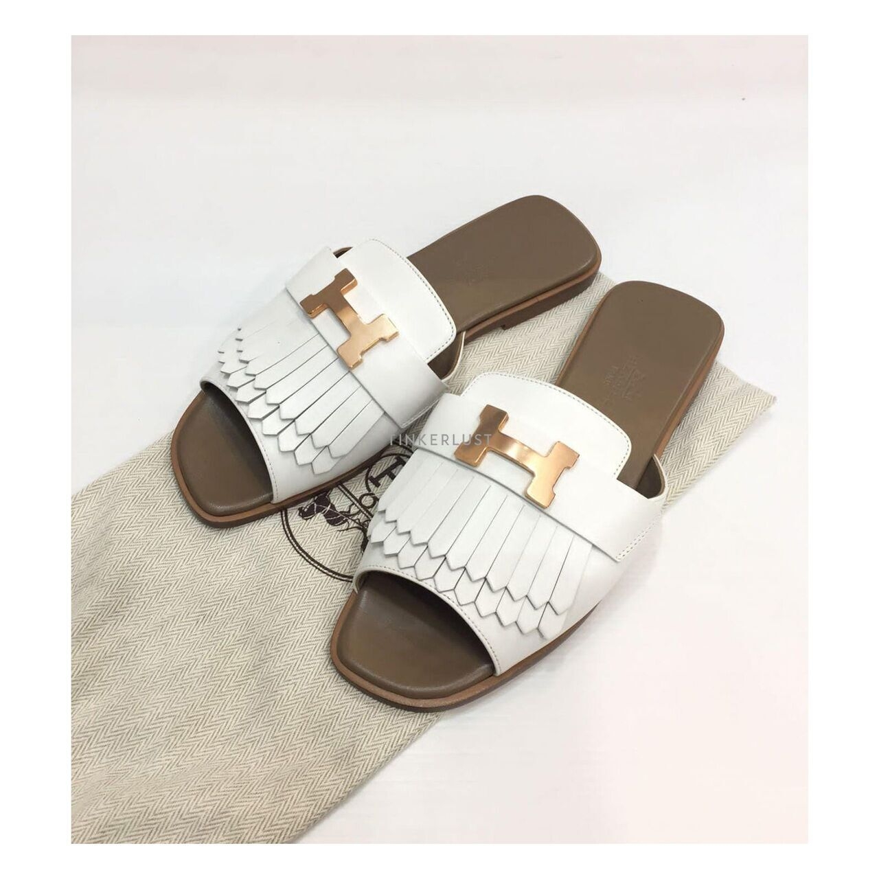 Hermes Taile Blanc LGHW Sandals 