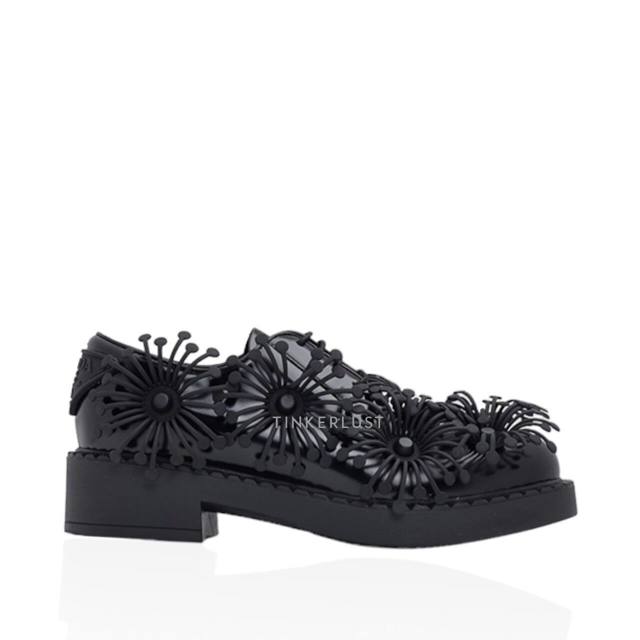 Prada Women Azalea Flowers in Black Leather Loafers