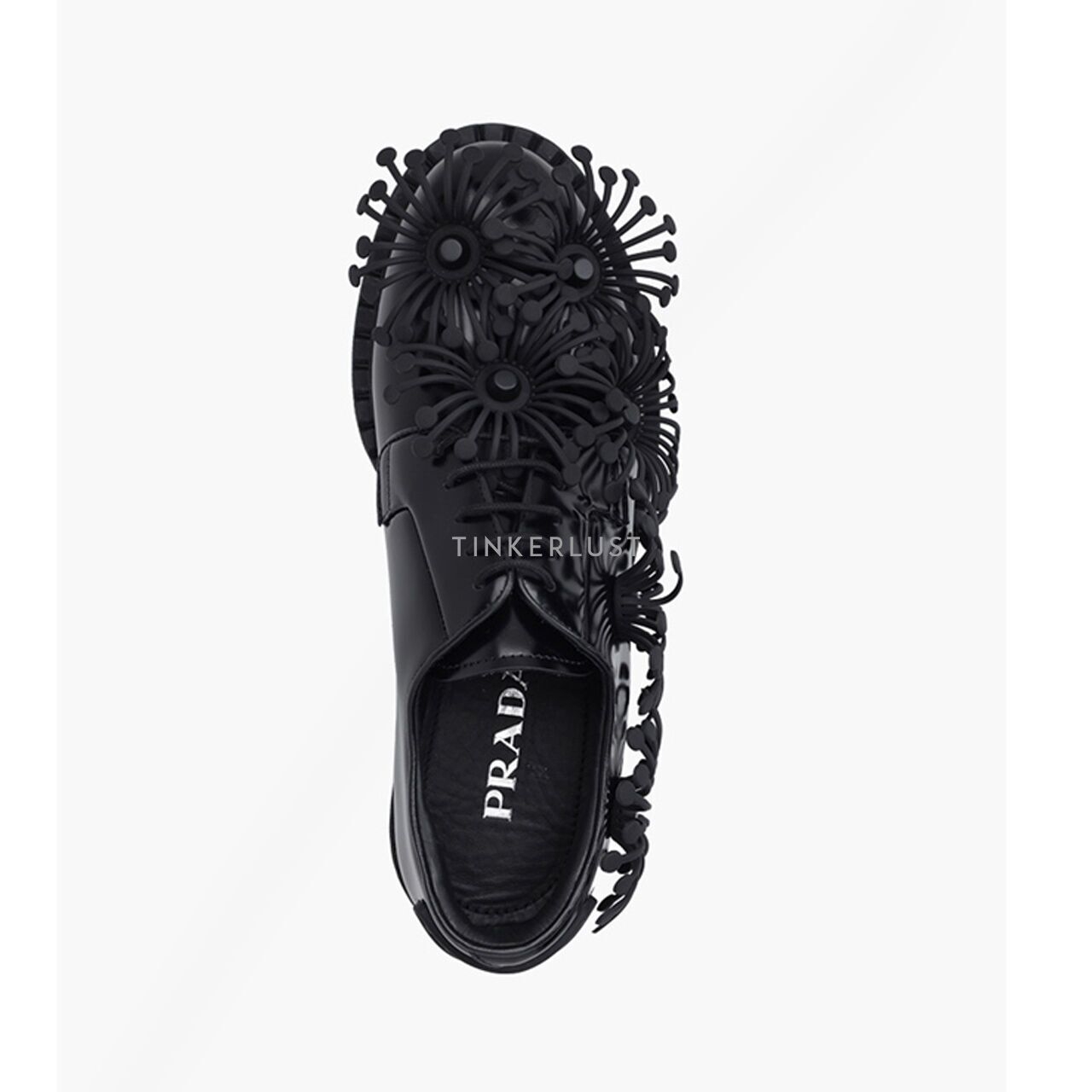 Prada Women Azalea Flowers in Black Leather Loafers