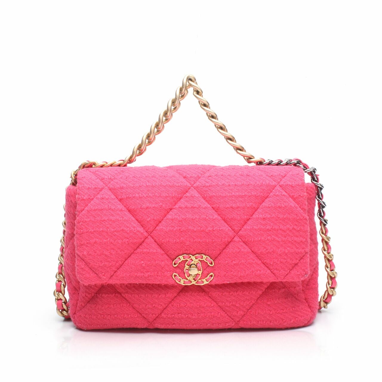 Chanel 19 Medium Tweed Fuschia GHW Shoulder Bag