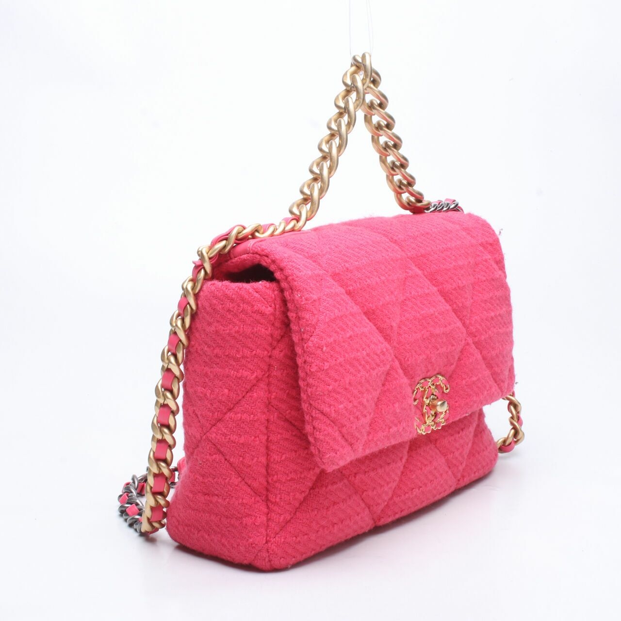 Chanel 19 Medium Tweed Fuschia GHW Shoulder Bag