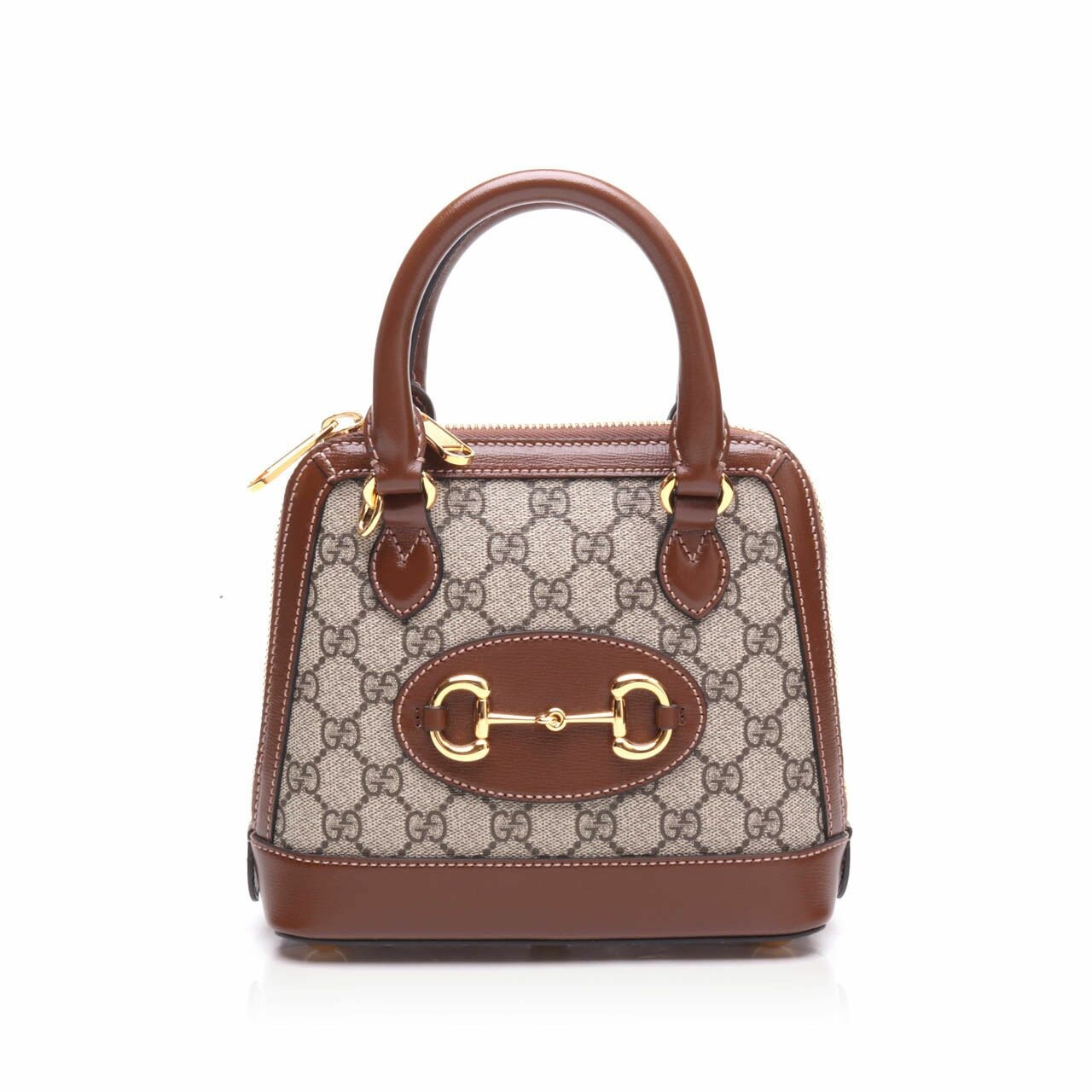 Gucci Horsebit 1955 Mini Top Handle Bag In GG Supreme & Brown Leather Satchel