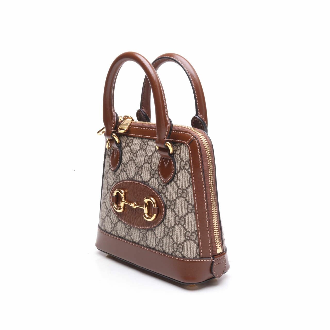 Gucci Horsebit 1955 Mini Top Handle Bag In GG Supreme & Brown Leather Satchel