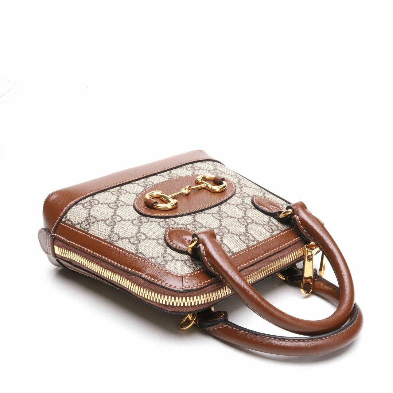 Gucci Horsebit 1955 Mini Top Handle Bag In GG Supreme & Brown Leather Satchel