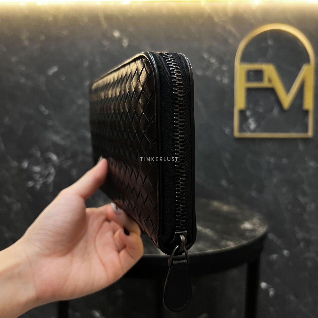 Bottega Intrecciato Black Long Wallet