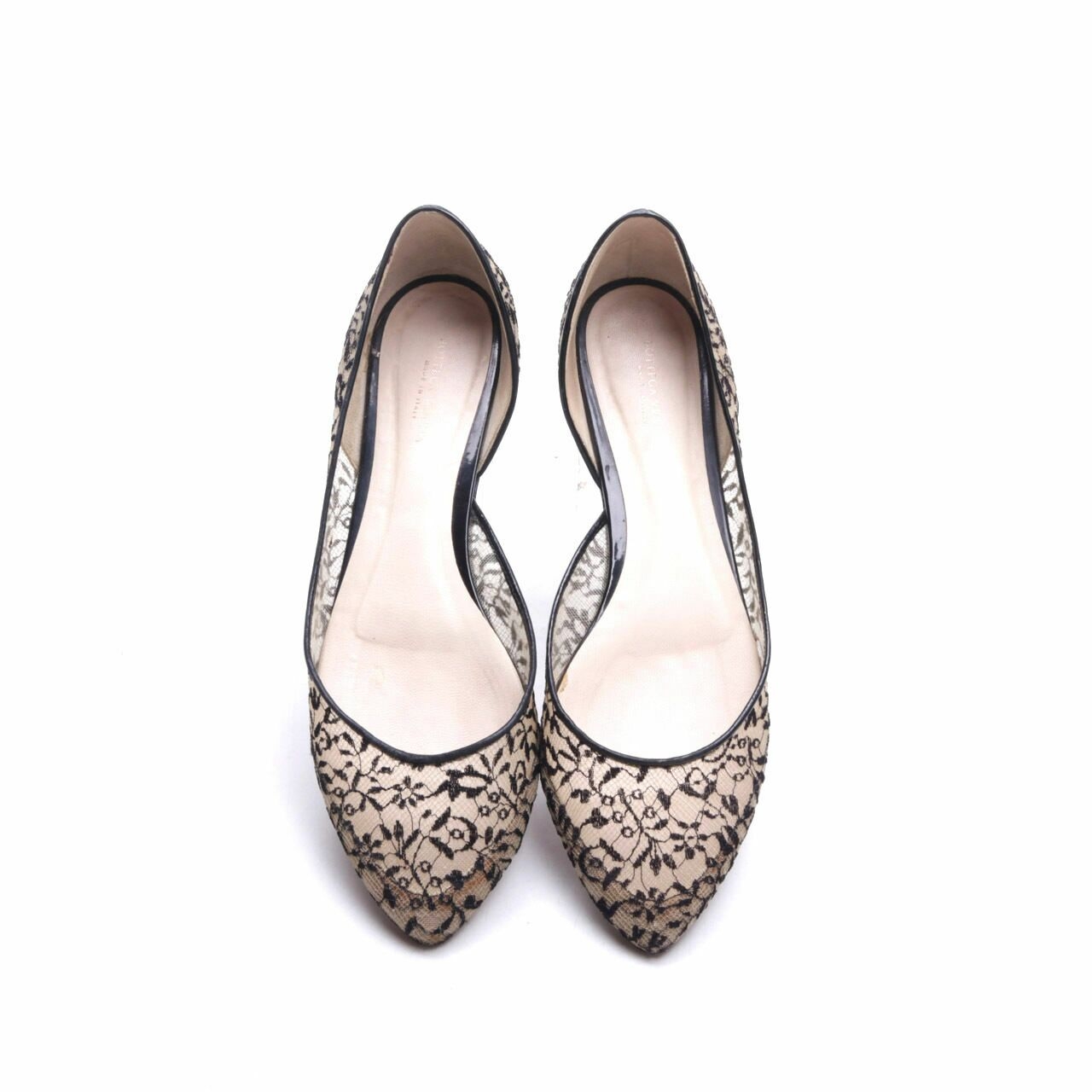 Bottega Veneta Black & Cream Mesh Lace Flats