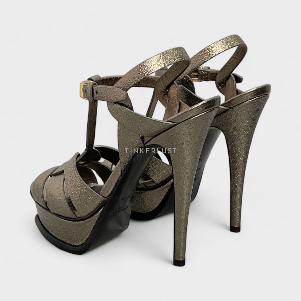 Yves Saint Laurent Tribute Metallic Dark Grey Leather Heels