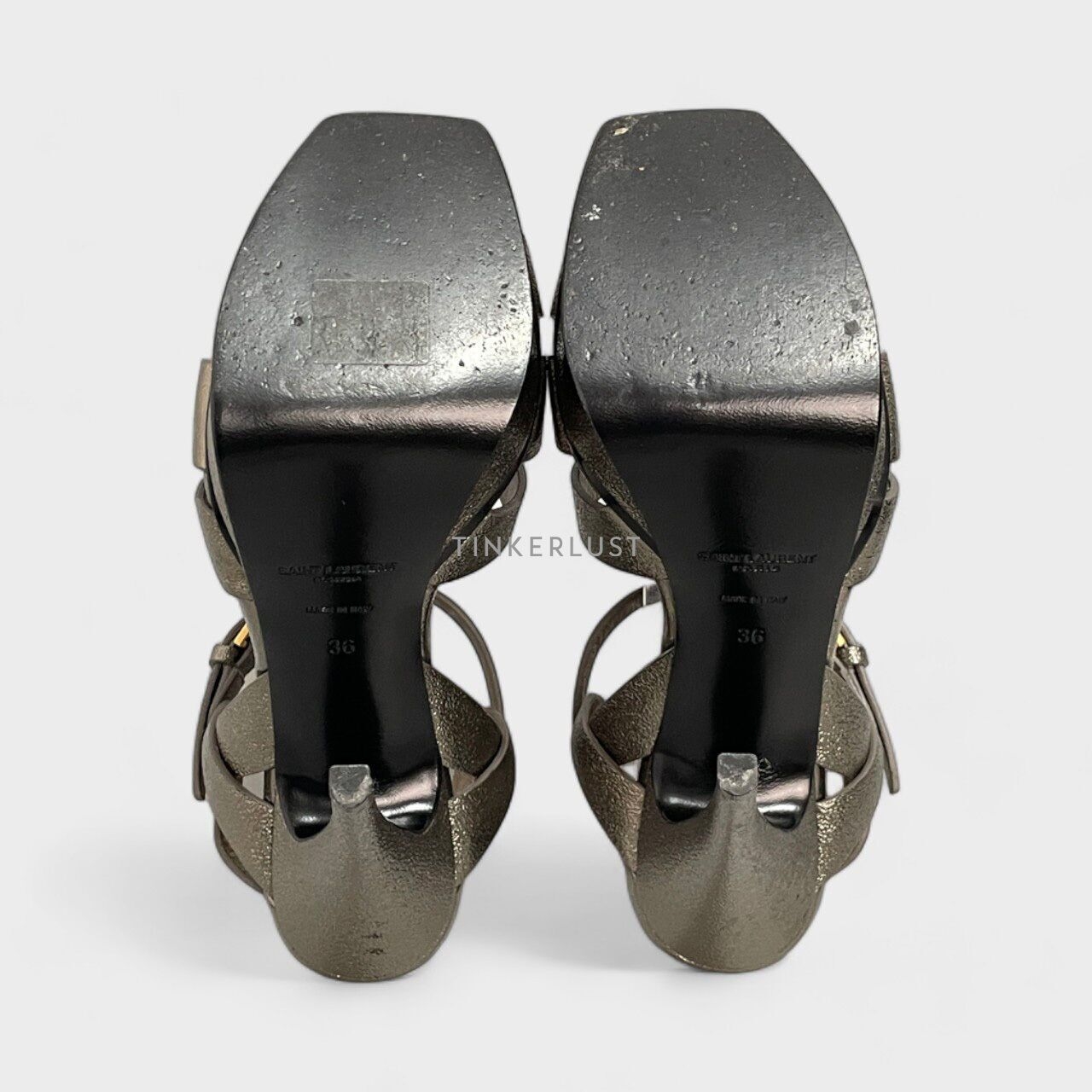 Yves Saint Laurent Tribute Metallic Dark Grey Leather Heels