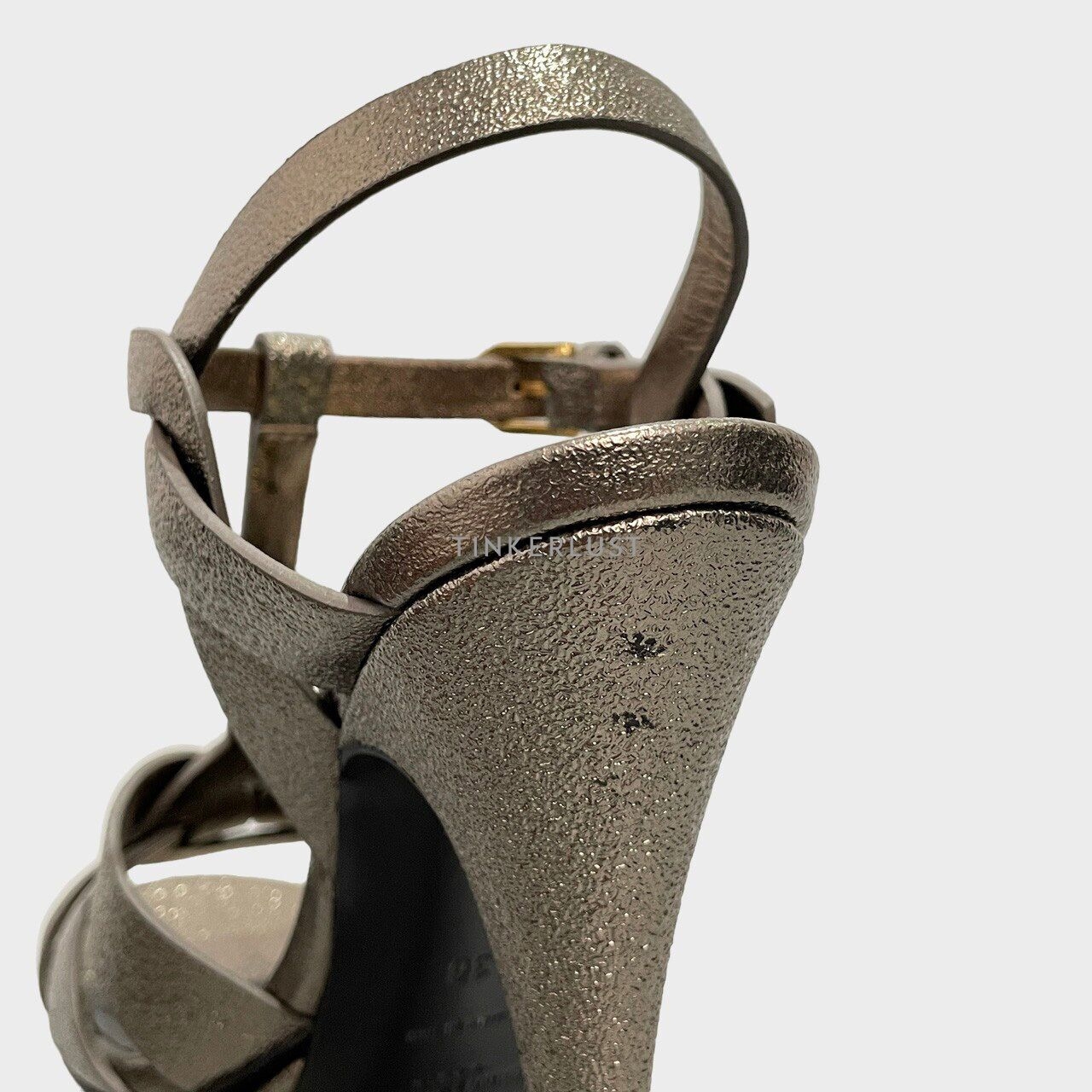 Yves Saint Laurent Tribute Metallic Dark Grey Leather Heels