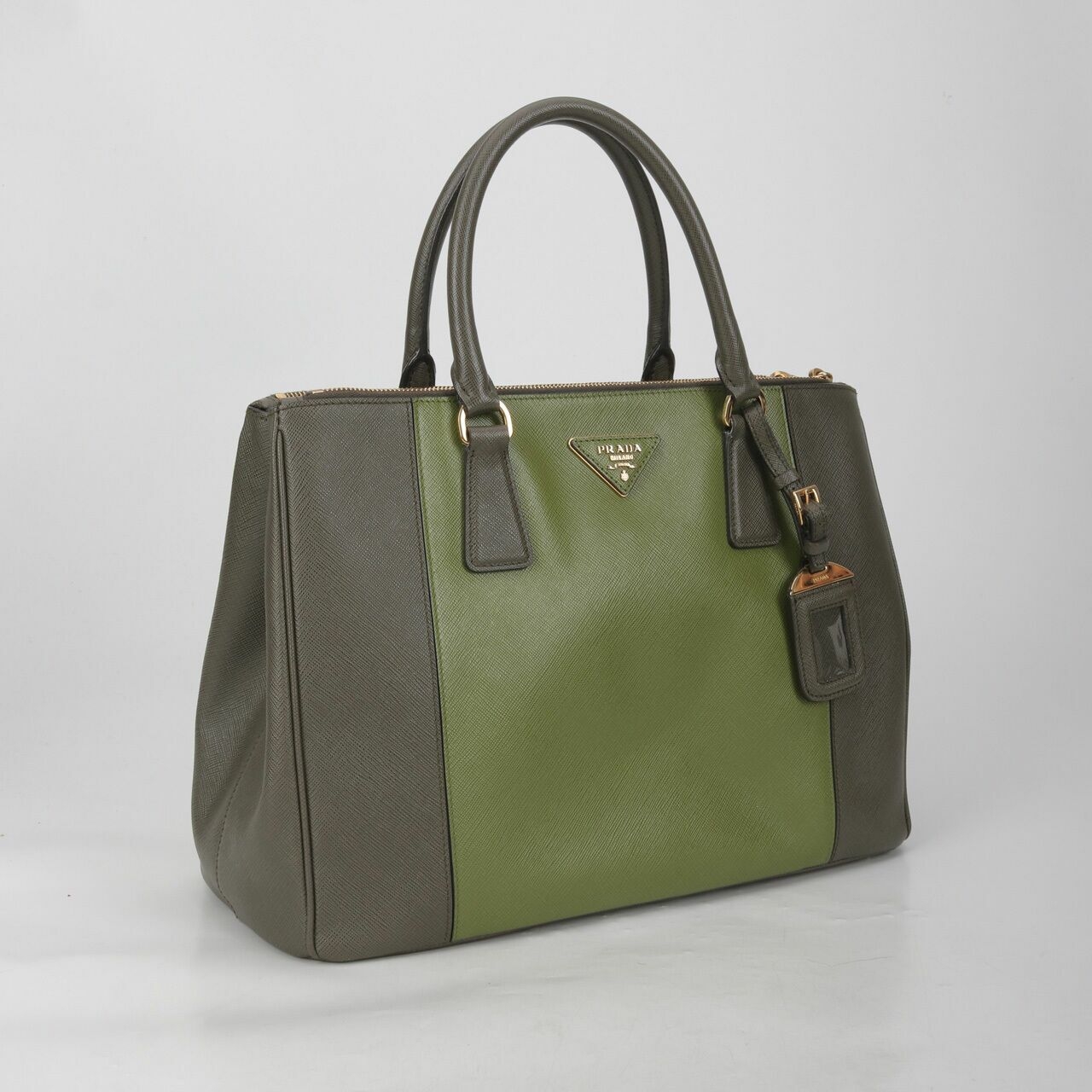 Prada Two-tone Saffiano Lux Double Zip Tote