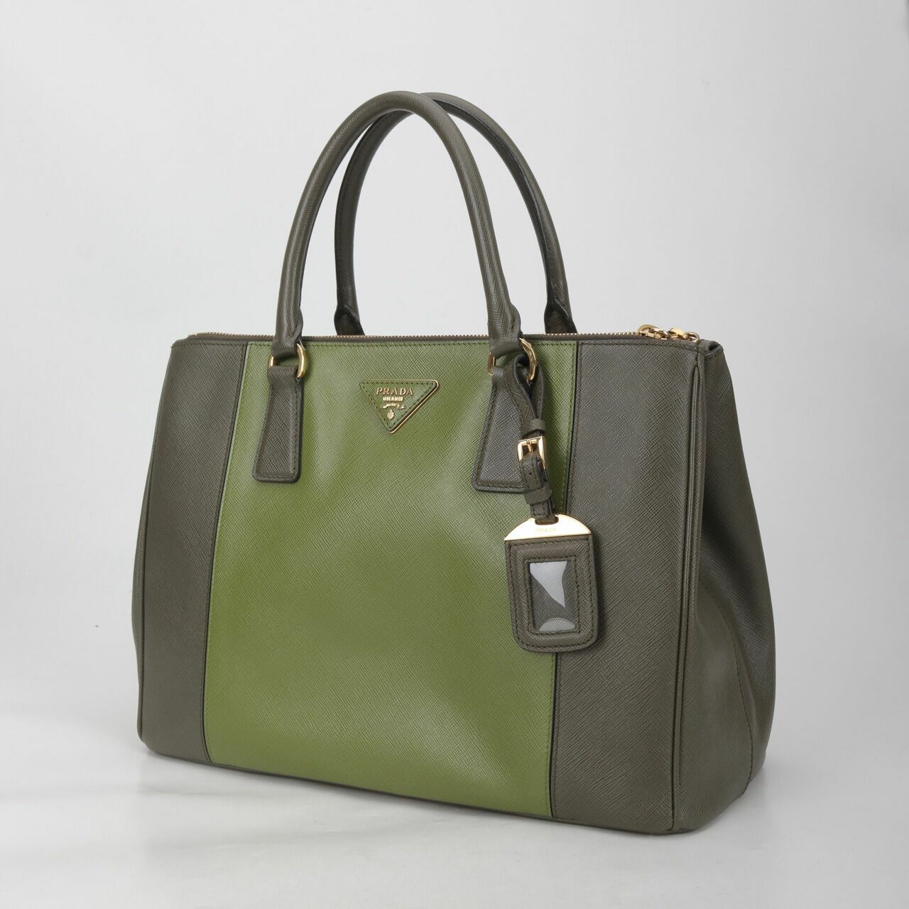 Prada Two-tone Saffiano Lux Double Zip Tote