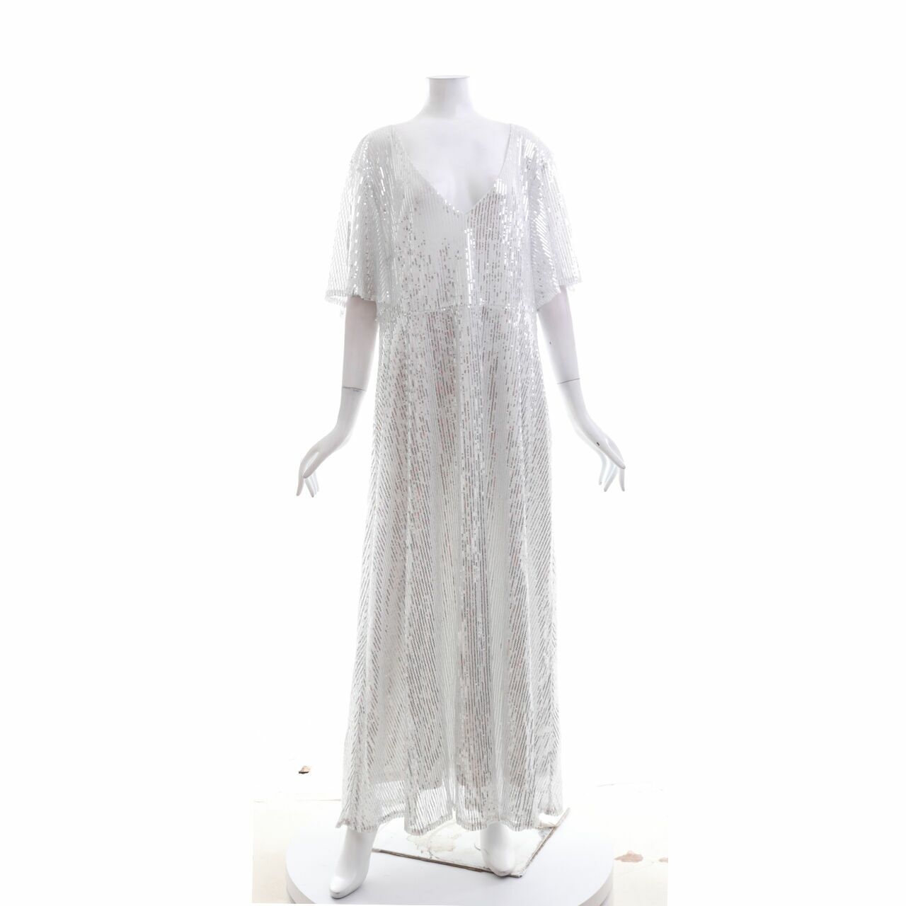 Private Collection White Sequins Long Dress