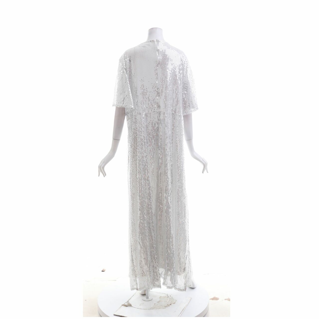 Private Collection White Sequins Long Dress