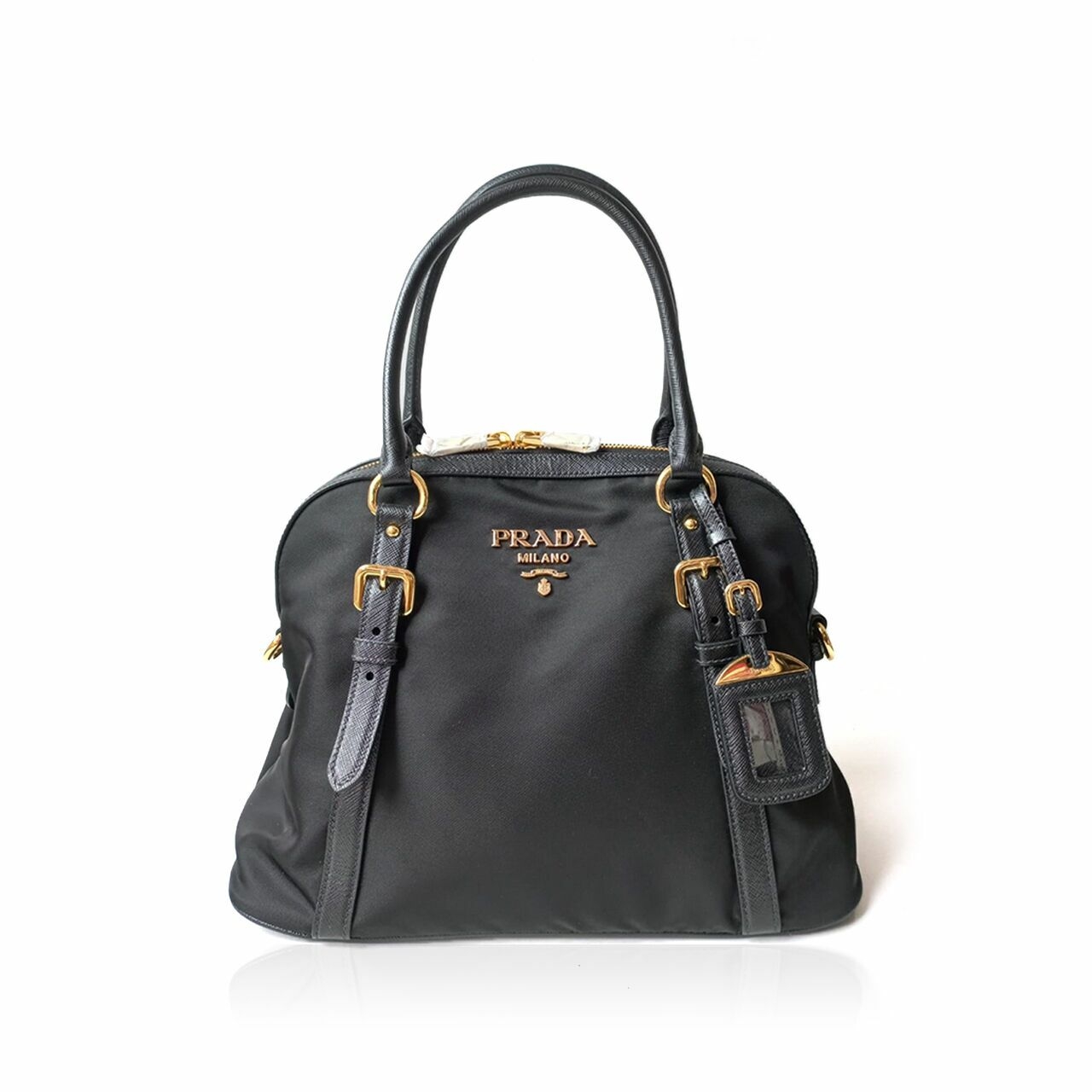 Prada Bauletto 1BB013 Tessuto-Saffian Nero Satchel