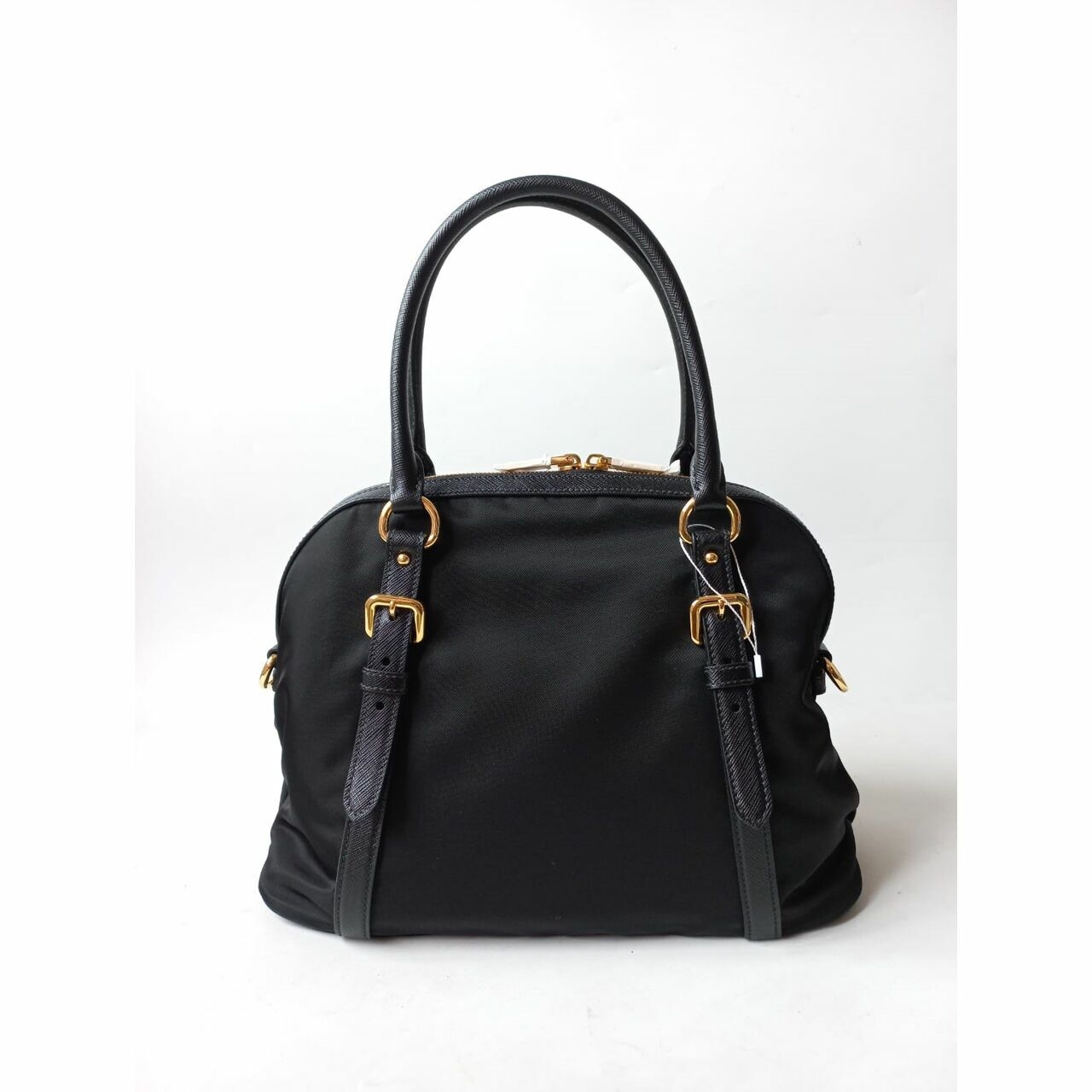 Prada Bauletto 1BB013 Tessuto-Saffian Nero Satchel