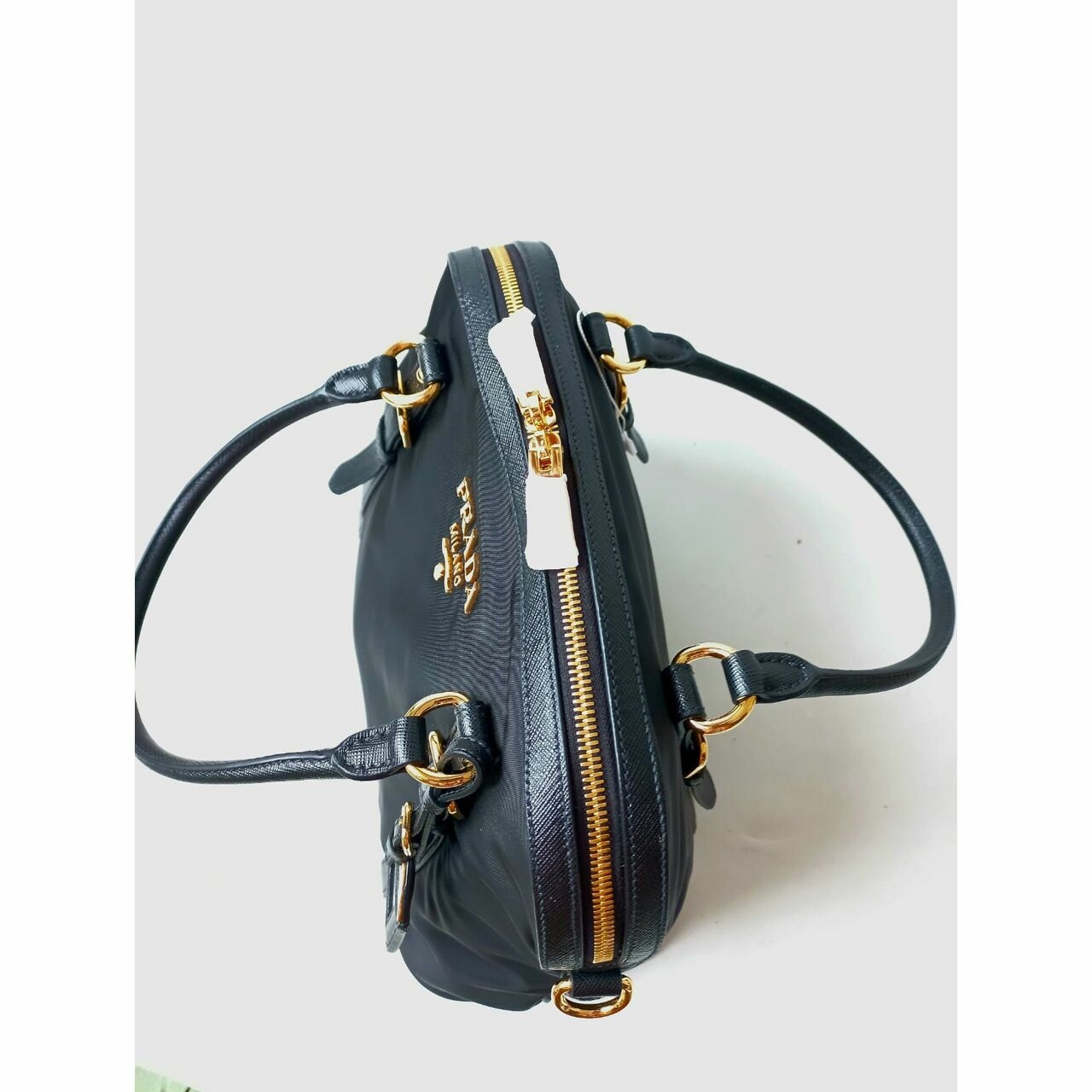 Prada Bauletto 1BB013 Tessuto-Saffian Nero Satchel