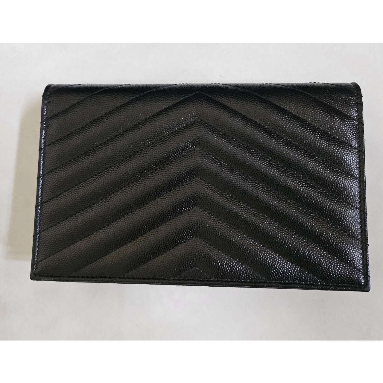 Yves Saint Laurent Matelasse Chevron Grain De Poudre Black Wallet On Chain