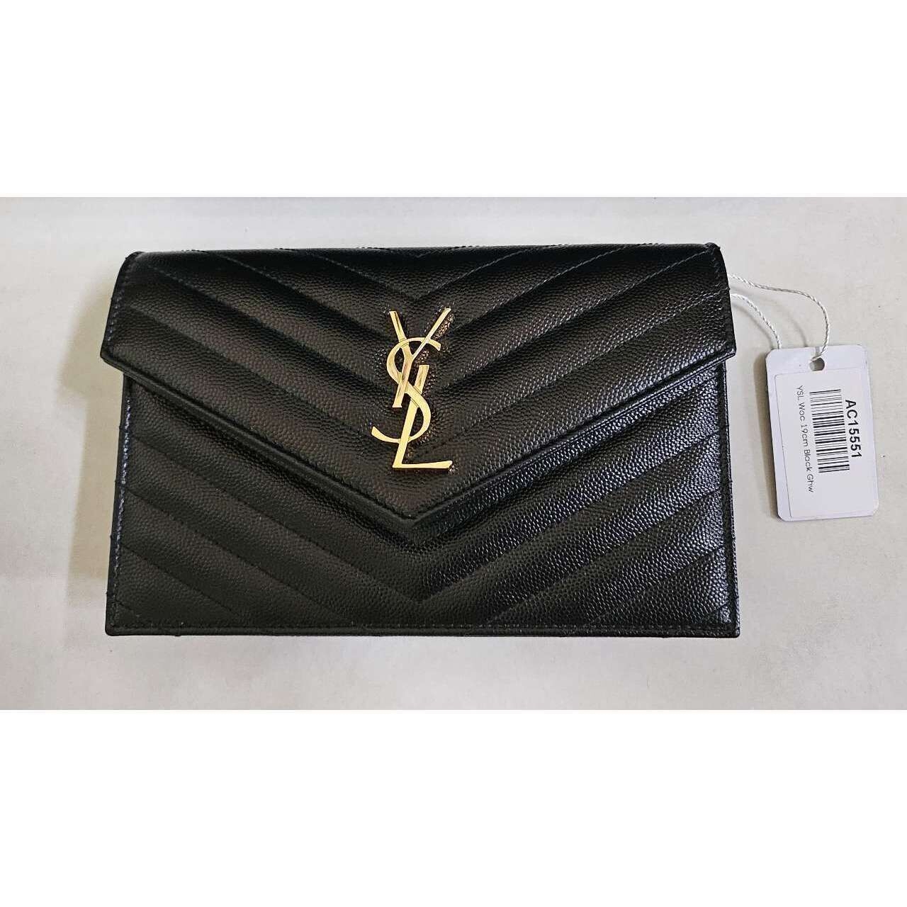 Yves Saint Laurent Matelasse Chevron Grain De Poudre Black Wallet On Chain