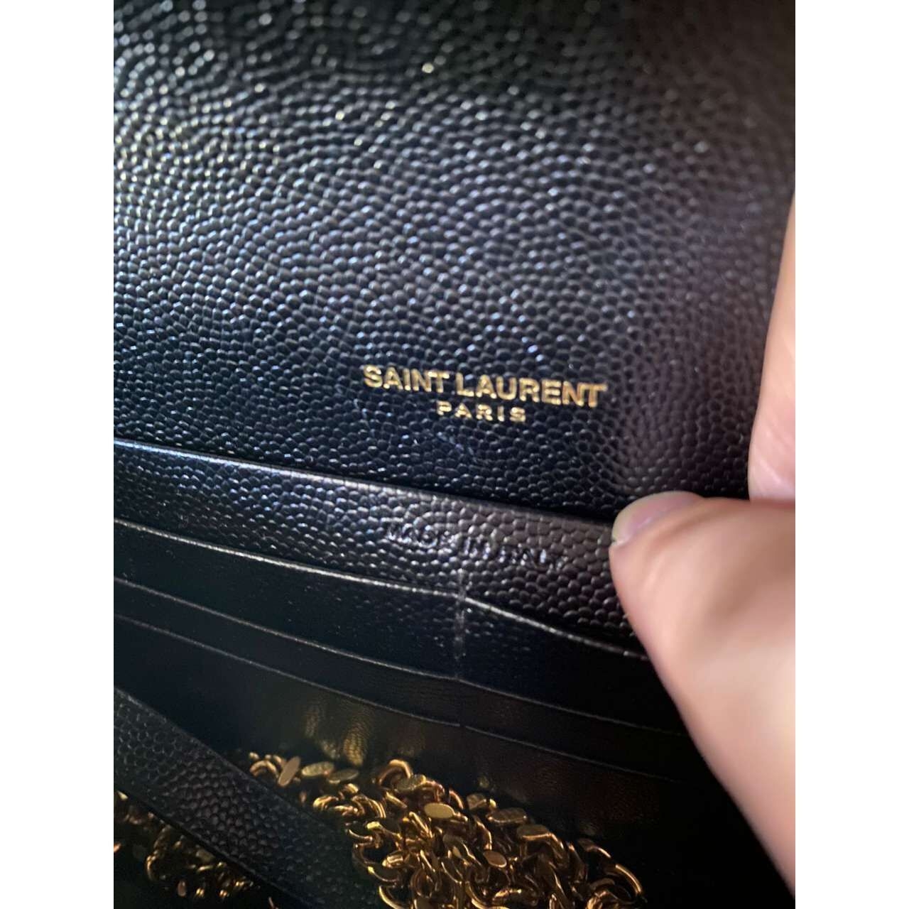 Yves Saint Laurent Matelasse Chevron Grain De Poudre Black Wallet On Chain