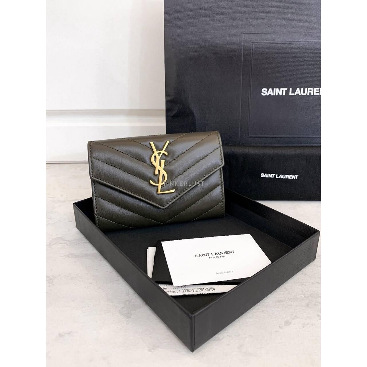 Yves Saint Laurent Khaki GHW Card Wallet 