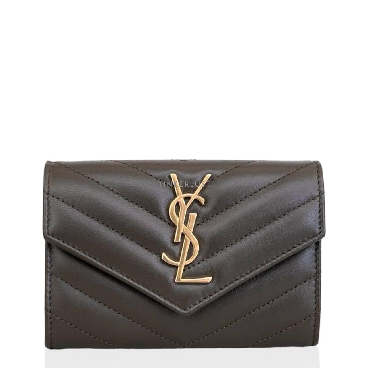 Yves Saint Laurent Khaki GHW Card Wallet 