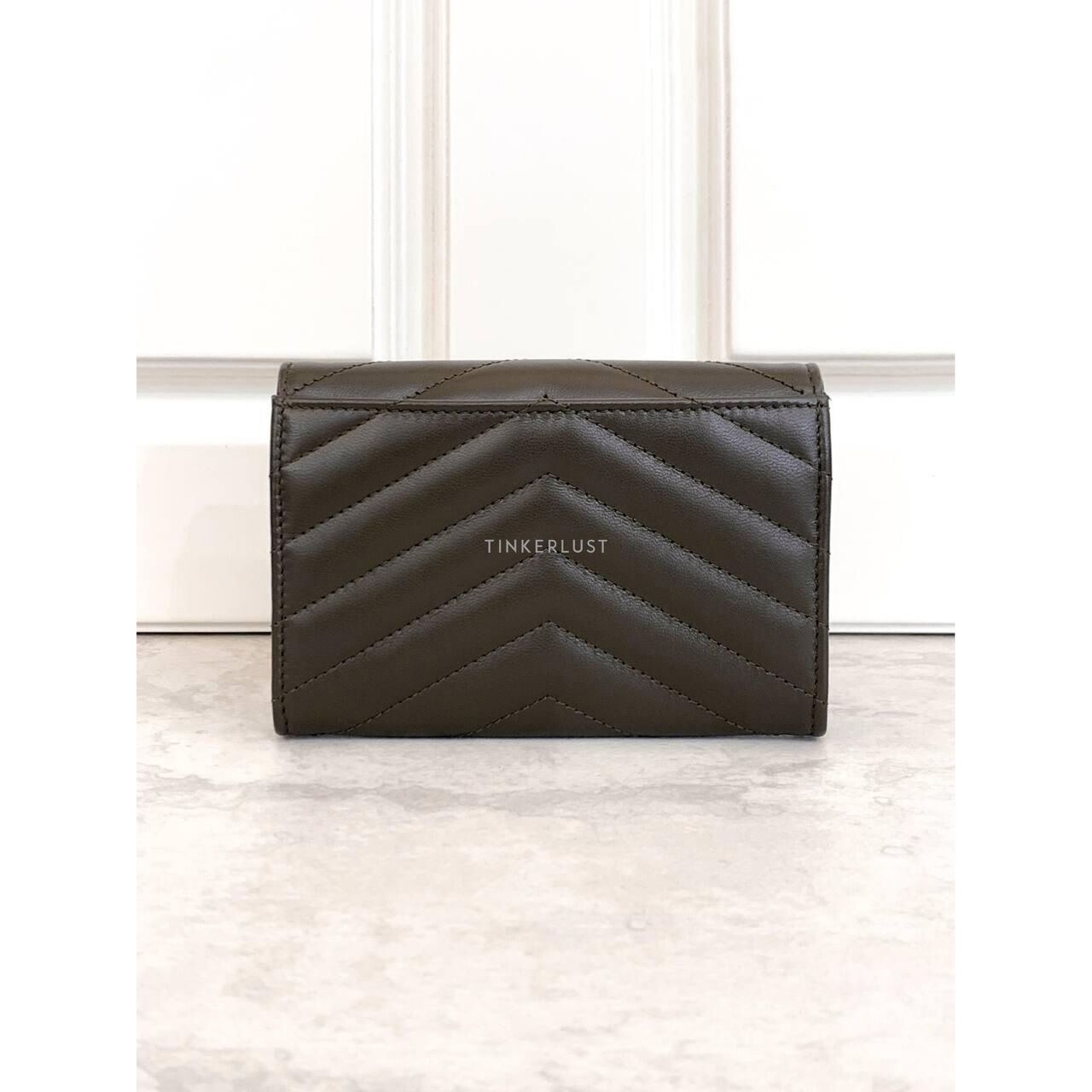 Yves Saint Laurent Khaki GHW Card Wallet 