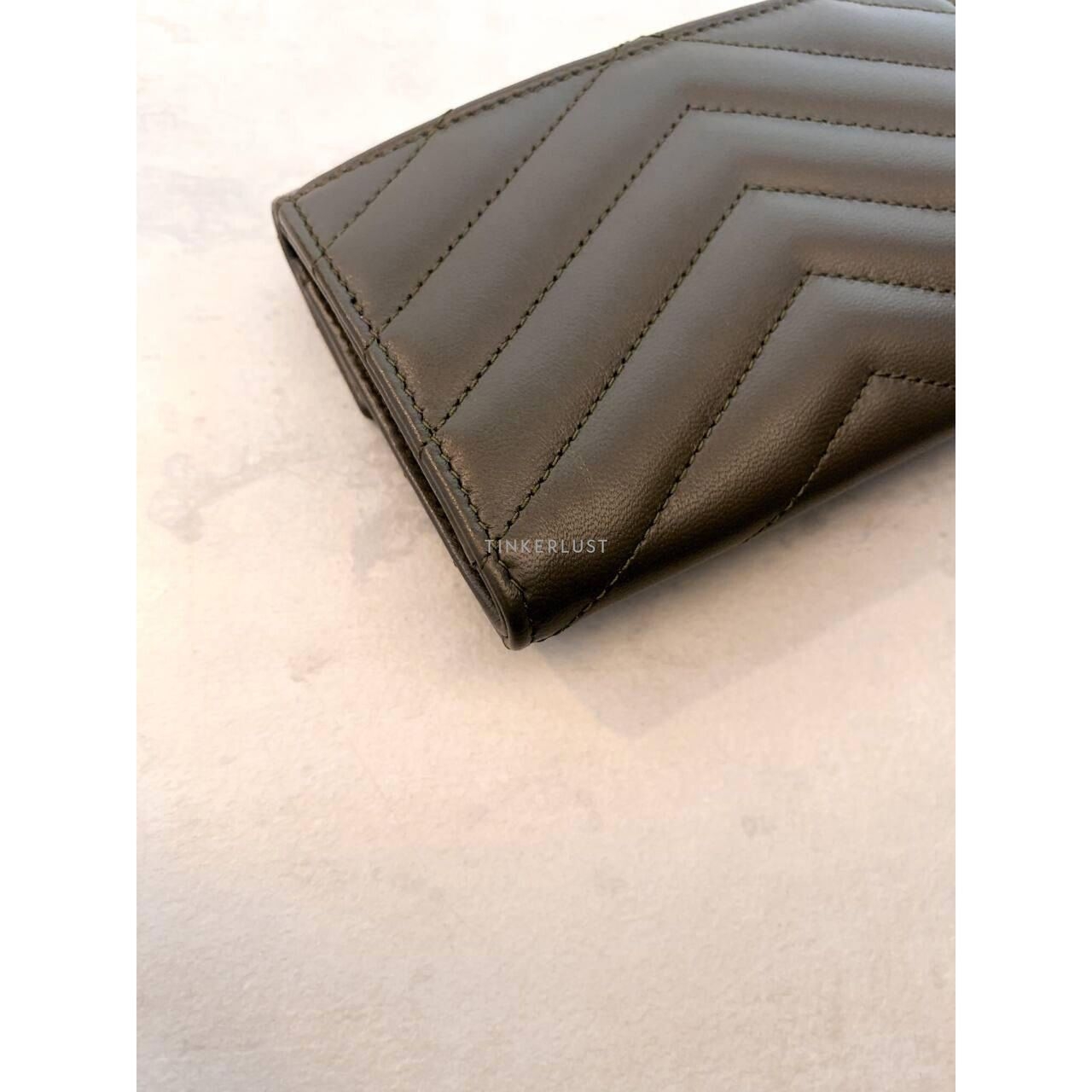 Yves Saint Laurent Khaki GHW Card Wallet 