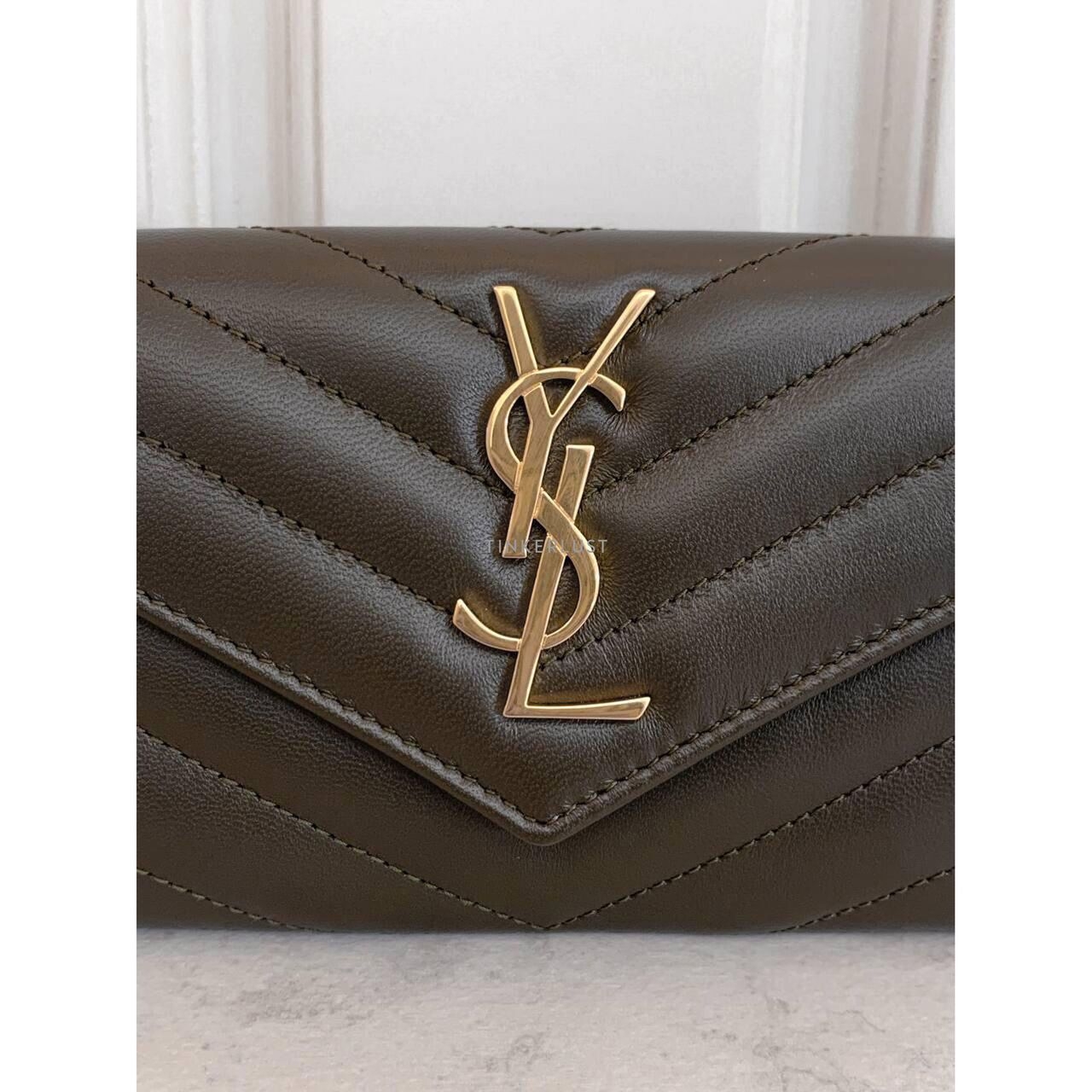 Yves Saint Laurent Khaki GHW Card Wallet 