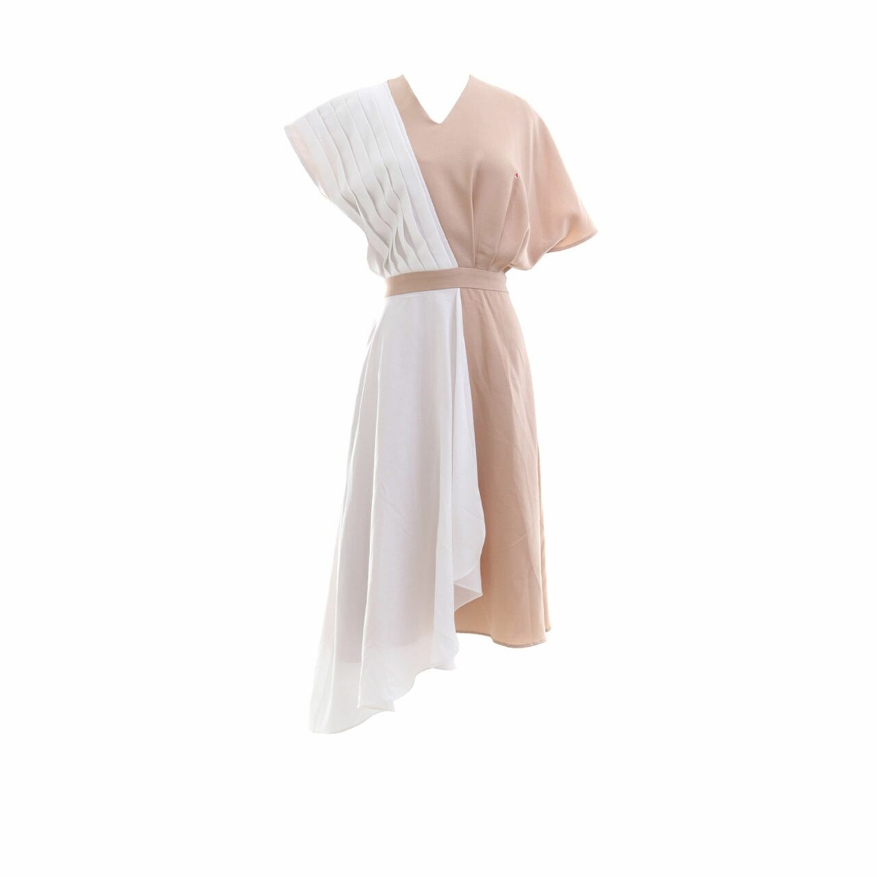 Private Collection Light Brown & White Pleats Midi Dress