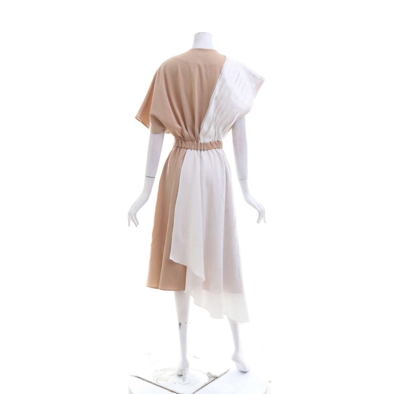 Private Collection Light Brown & White Pleats Midi Dress