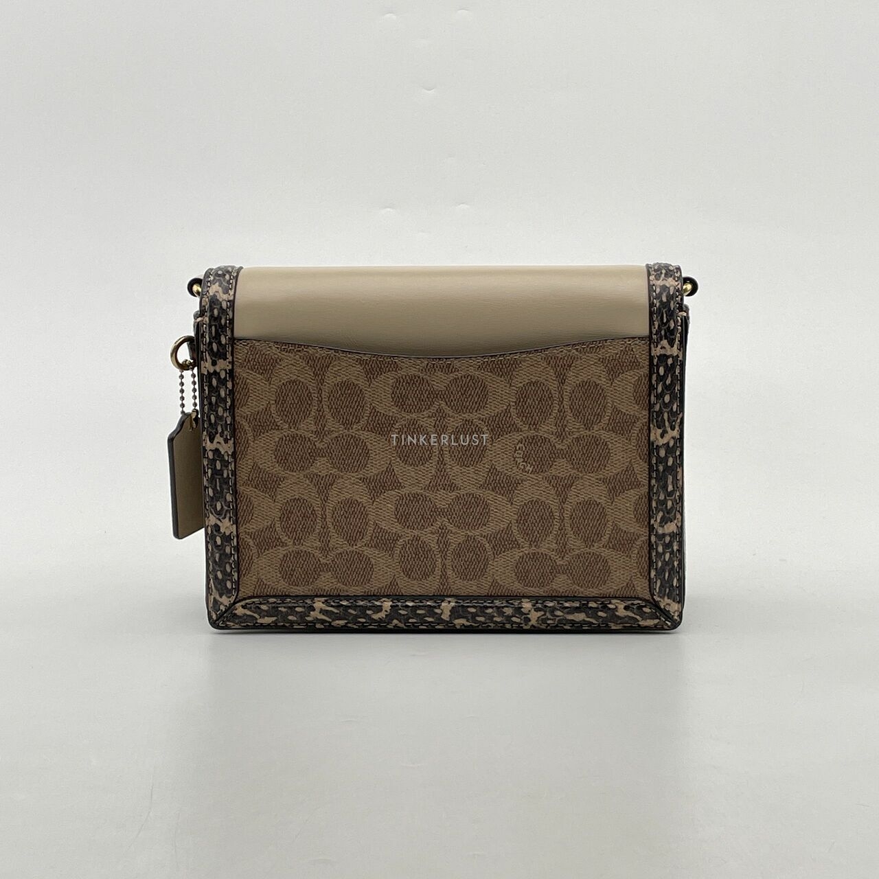 Coach C2584 Hutton Shoulder Bag in Signature Canvas Snakeskin Tan Ivory