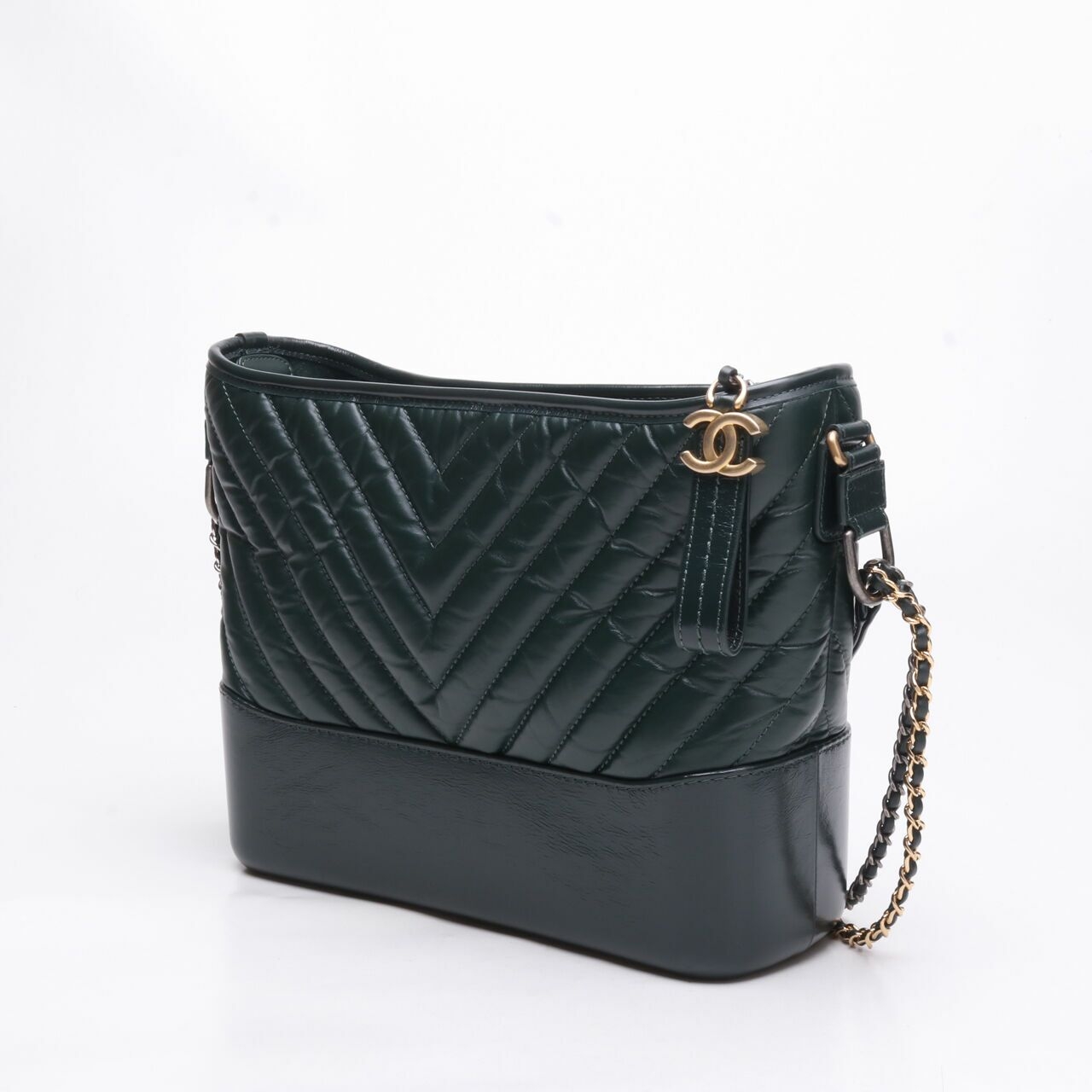 Chanel Calfskin Chevron Gabrielle Medium Emerald Green #26 Shoulder Bag