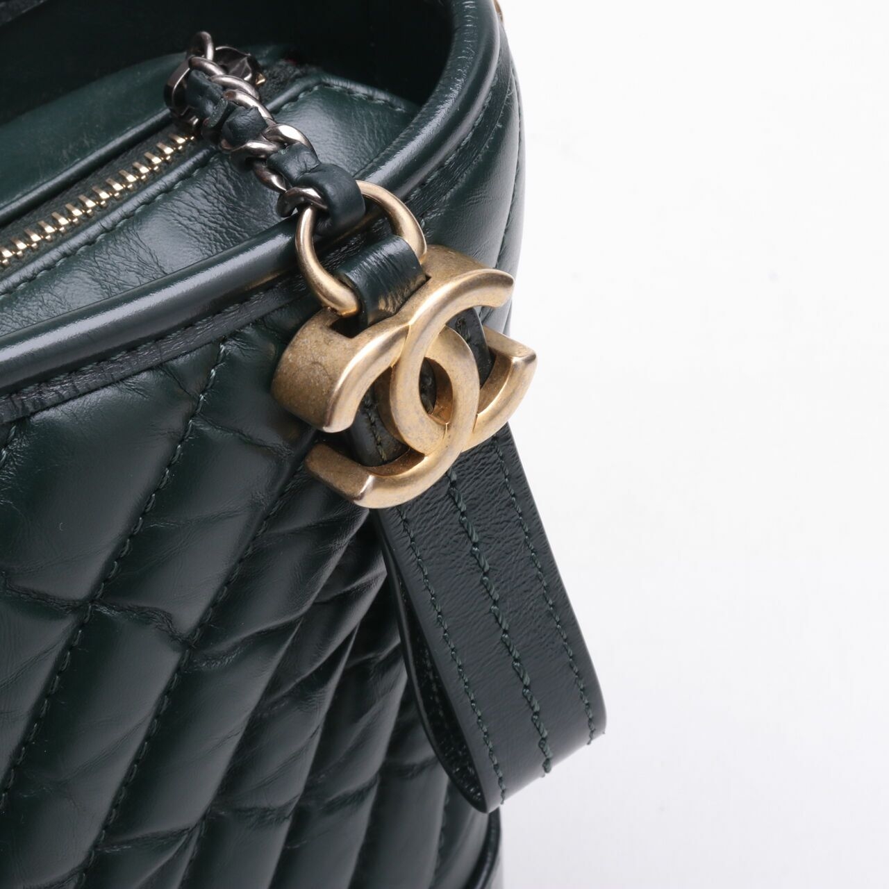 Chanel Calfskin Chevron Gabrielle Medium Emerald Green #26 Shoulder Bag