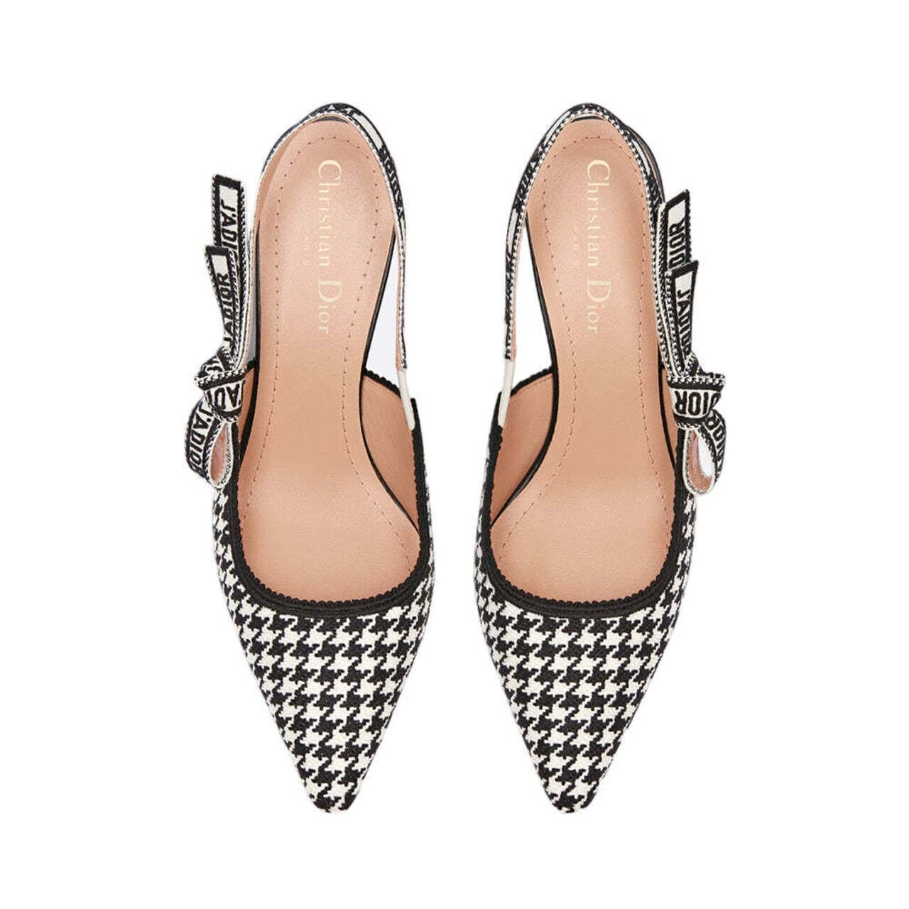 Christian Dior Slingback Pump Black and White Micro-Houndstooth Embroidered Cotton