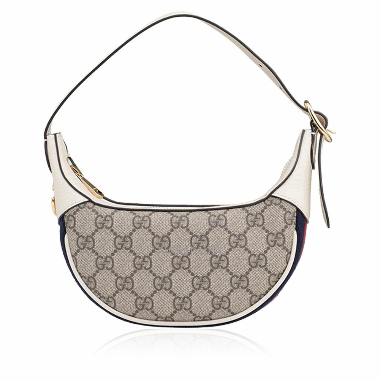 GUCCI Mini Ophidia GG Supreme Handbag in Beige/Ebony with Blue/Red Web