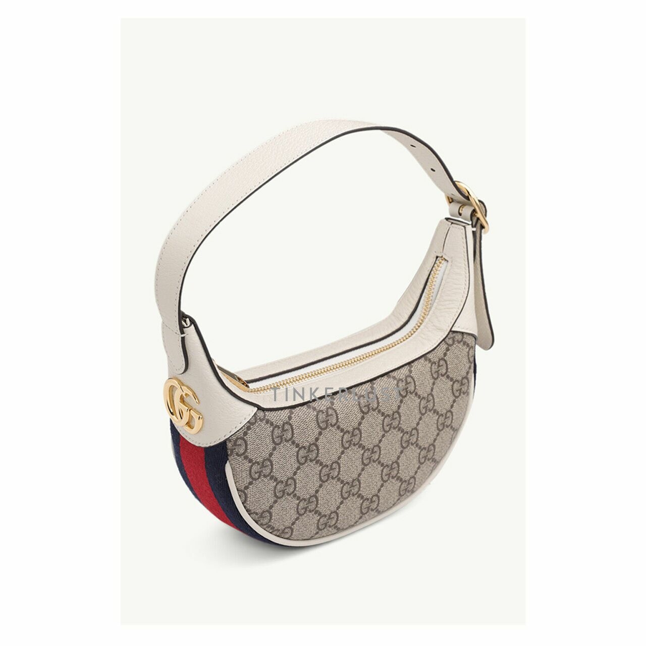 GUCCI Mini Ophidia GG Supreme Handbag in Beige/Ebony with Blue/Red Web